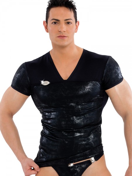Eros Veneziani Nero: V-Neck-Shirt, schwarz